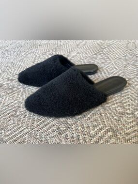Jenni Kayne Shearling Black‎ Slip On Mules Fuzzy Womens EU 38 US 7.5 8